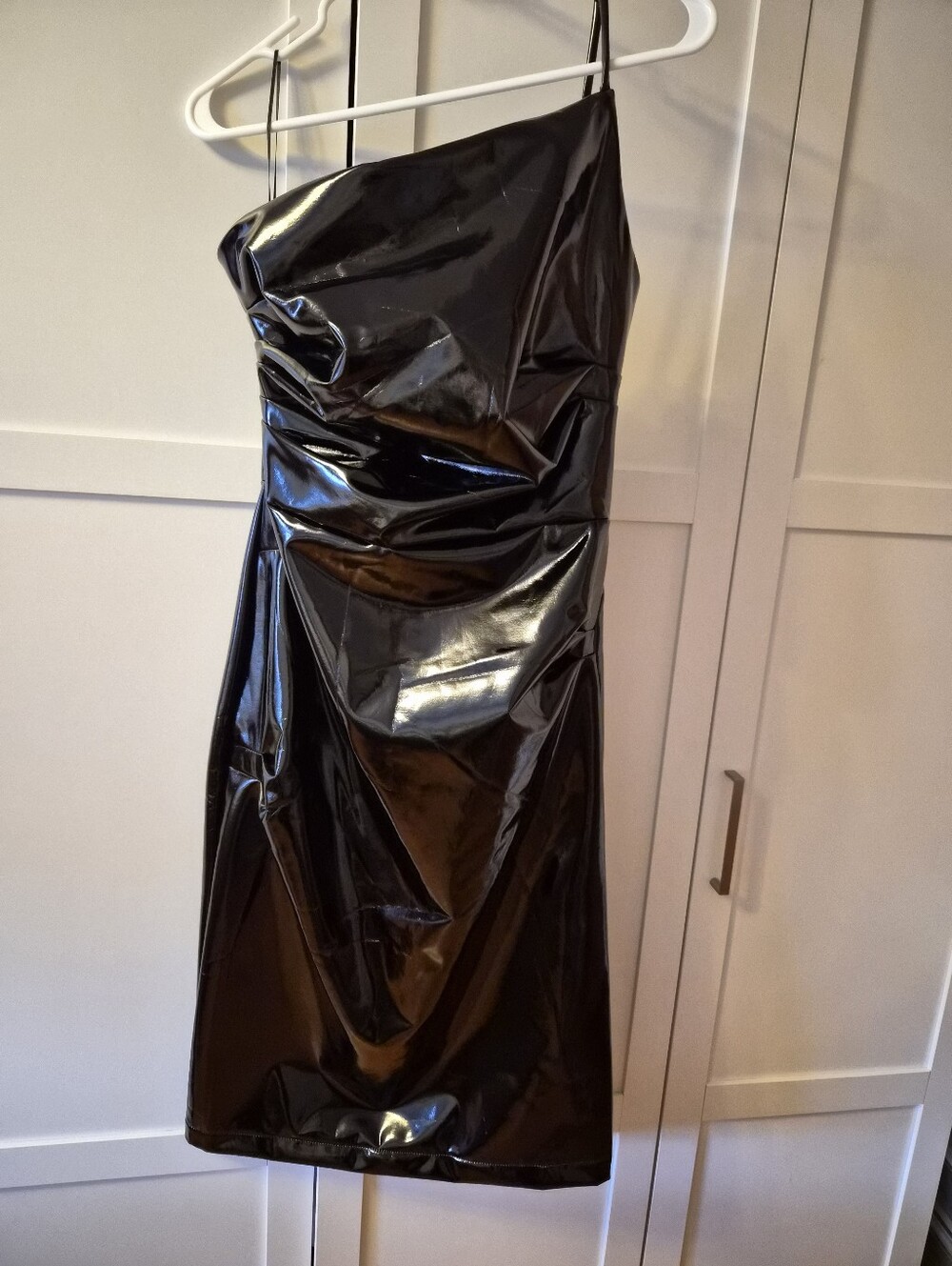 Avec Les Filles Black Patent Faux-Leather Zip Faux Leather Dress